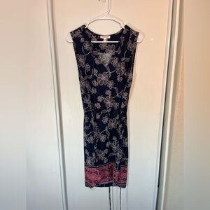 Beach Lunch Lounge Women's Dress Size Large Navy Blue Pink Floral Print Boho